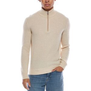 Amicale Cashmere Mens  Feeder Pique Zip Cashmere Sweater, Tan